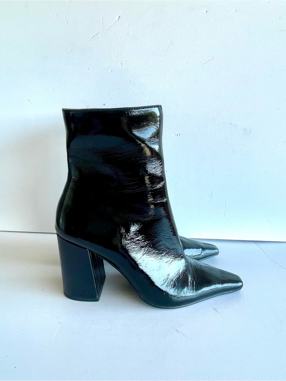 Steve Madden Zoe ankle boots block heel black patent leather Size 9 M - Picture 5 of 9